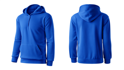 blank blue hoodie in front and back view mockup isolated on white background PNG. GENERATIVE AI