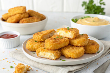 Crispy Chicken Nuggets with Dipping Sauce on a Serving Plate (7)