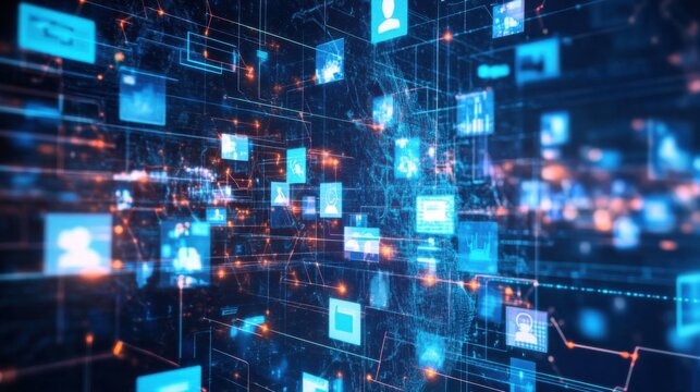 An AI powered system automating social media content analysis by analyzing user engagement and sentiment data, futuristic AI-driven social media platform, Digital communication technology style - Powered by Adobe