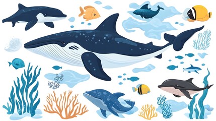 Fototapeta premium Colorful Cartoon Underwater Animal Stickers for Kids' Art Projects and Scrapbooking