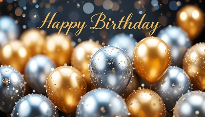 Happy birthday balloons gold silver party celebration background festive occasion greeting card hd wallpaper