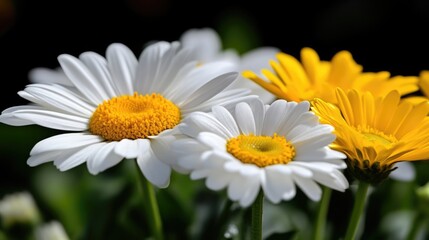 Fototapeta premium Close-up of vibrant white and yellow daisies