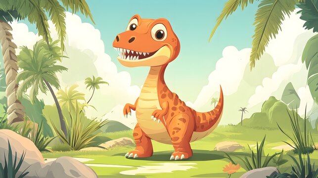 Professional Cartoon Tarbosaurus Dinosaur Character Illustration for Educational and Entertainment Purposes