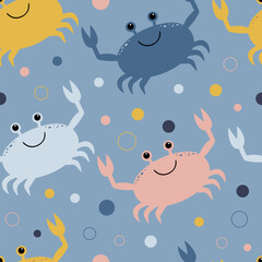 Seamless pattern with crabs. Vector.