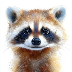 Obraz premium Unique watercolor painting of a raccoon captured in a whimsical style isolated on a bright white background