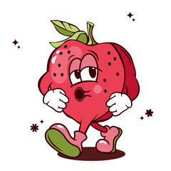 vector cartoon of strawberry with a surprised face. funny cartoon character isolated on white.