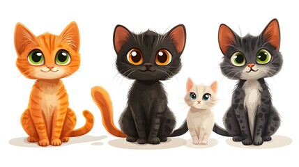 Adorable Cartoon Vector Illustration of Cute Cats for Children's Book Cover Design