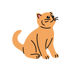 Flat style vector illustration of a kitten. Cute baby cat character, simple cartoon design on a white background. Children’s projects, stickers, farm animals, clean minimal style, icons, spring design