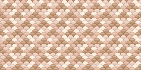 Elegant seamless pattern of overlapping scales in soft beige and brown tones.  Perfect for backgrounds, textures, or design elements evokes a sense of calm and sophistication.