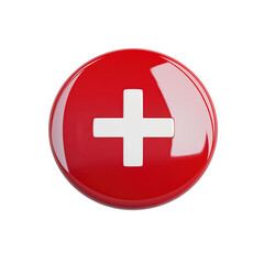 Fototapeta premium Red circular symbol featuring a prominent white cross against a smooth surface, perfect for medical or first aid themes in any creative project