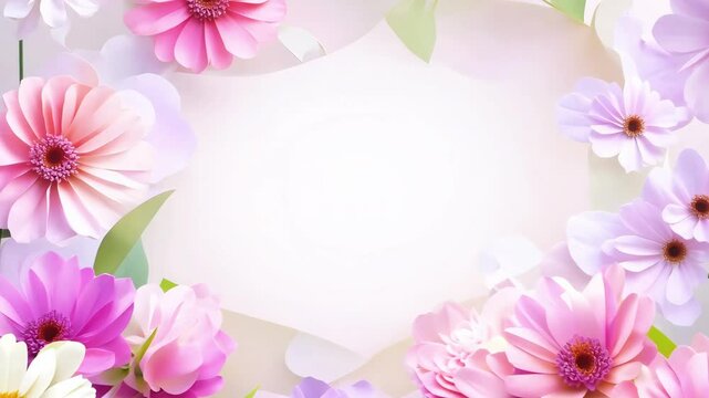 Animated floral background with empty space in the middle. Flower frame