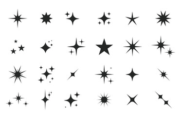 Naklejka premium Twinkle sparkle icons vector collection. Glow effect, shiny star shapes and starburst symbols for award, magic, and luxury designs.
