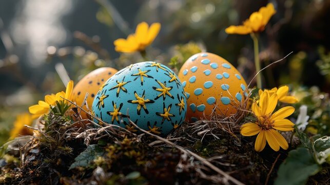 Easter eggs nestled in vibrant flowers celebrating springtime in Ireland
