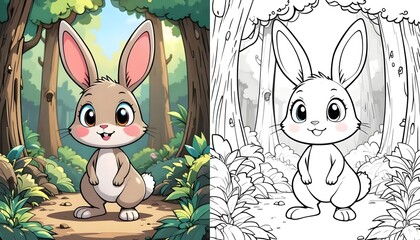 Cute bunny rabbit coloring page for kids easter spring forest animal drawing fun activity printable cartoon