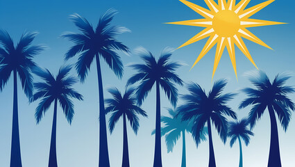 Obraz premium Palm Trees in Silhouette ,against a Striking Sunburst Background