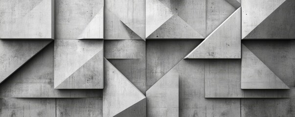 Abstract gray grey white 3d geometric concrete cement texture wall texture background wallpaper banner with triangular triangles, seamless pattern