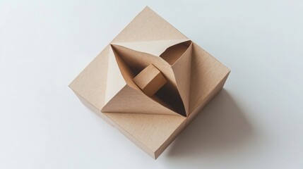 A three-dimensional paper-crafted cube viewed from above, isolated on a white background. 