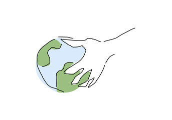 Abstract line art illustration depicting the Earth in human hands.