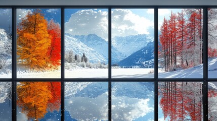 Stunning Winter Landscape with Colorful Trees and Snowy Mountains