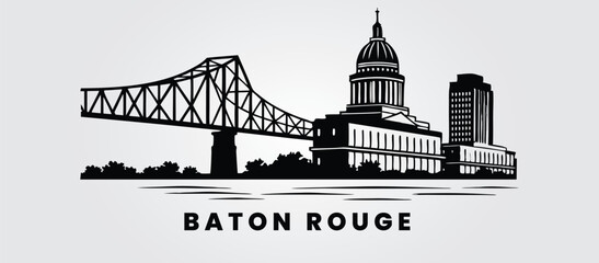 Baton Rouge Art Print – Modern Skyline Silhouette Illustration