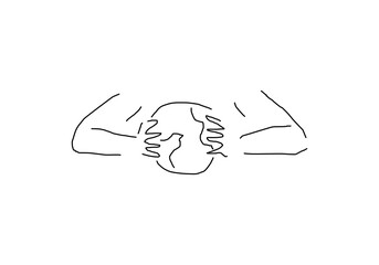 Abstract line art illustration depicting the Earth in human hands.