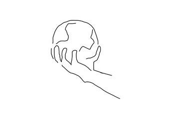 Abstract line art illustration depicting the Earth in human hands.