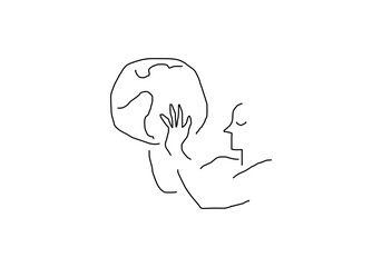 Abstract line art illustration depicting the Earth in human hands.