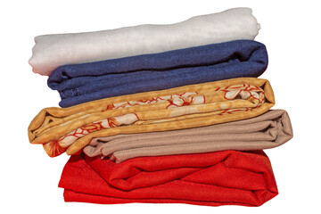Neatly Folded Fabric Stack in Various Colors Isolated on Transparent Background.