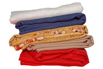 Neatly Folded Fabric Stack in Various Colors Isolated on Transparent Background.
