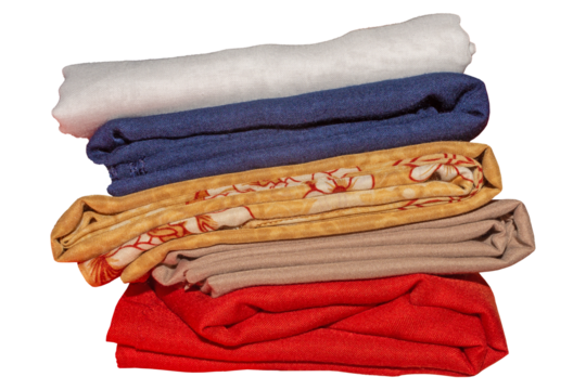 Neatly Folded Fabric Stack in Various Colors Isolated on Transparent Background.