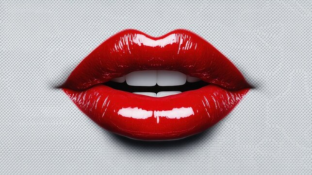 Close-up of Red Lips with Glossy Finish on a Neutral Background