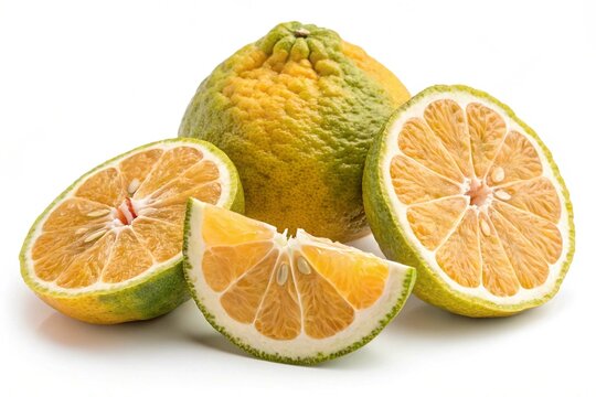 Ugli fruit with slices isolated on transparent background