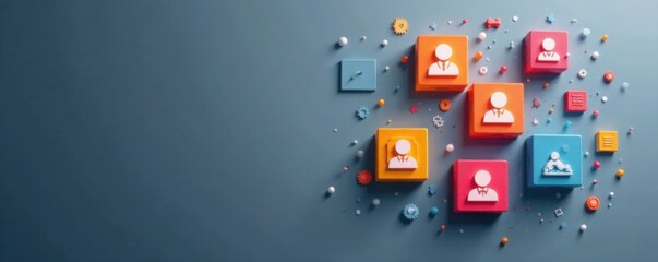 Business card with contact information icons on grey background, business cards, tools, contacts