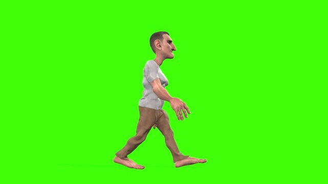 3D giant funny Cartoon character ghost walking loop with cycle camera view animation on green screen 4k, devil cartoon dangerous monster man walk on chroma key, idea for story, rhymes videos