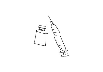  line art illustration representing a syringe, drawn with minimal and clean strokes