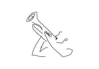  line abstract illustration of a jazz musician playing the trumpet