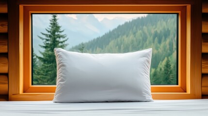 White pillow on bed near mountain view window