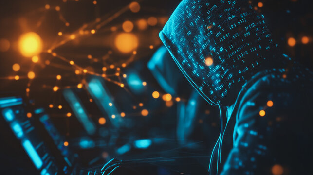 Hackers are planning to hack and attack Zeroday networks and cyber security systems in Smart digital city with Data center on cloud cyber security and Blue Binary Data Software Programming Code 