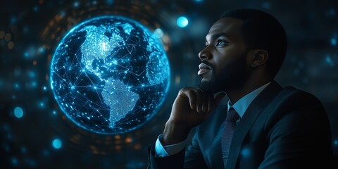 Global Network Businessman Vision Future Digital World Technology data growth modern planet success 