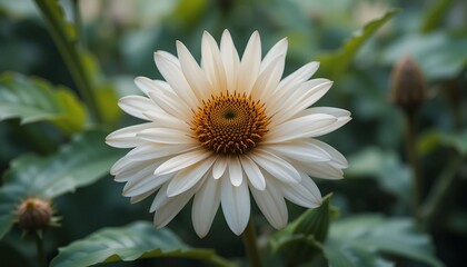 Obraz premium White Daisy in Full Bloom with Green Foliage Background 