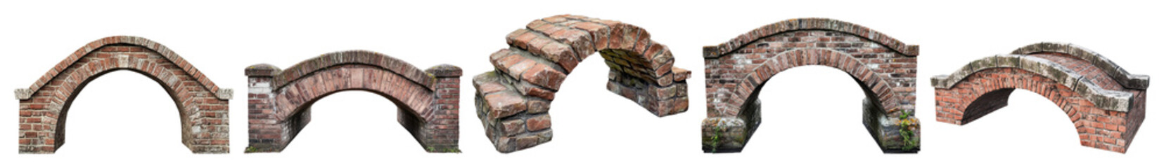 Collection of Vintage Brick Arches on a White Background, PNG bundle collection, Isolated on Transparent Background