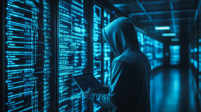 Hackers are planning to hack and attack Zeroday networks and cyber security systems in Smart digital city with Data center on cloud cyber security and Blue Binary Data Software Programming Code 