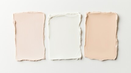 Different stain samples of multicolored cosmetic foundations. Mixed beige colors for different skin tones, textures, lotions and face and body care products