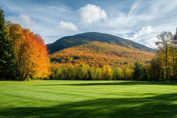 Fototapeta premium 秋の色彩に包まれた広がる草原と丘の風景