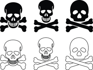 Human skull and crossbones. Death, danger or poison symbol icon in Flat line set isolated on transparent background.