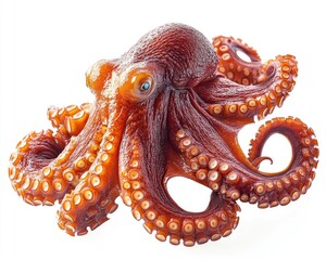 Obraz premium Isolated Octopus on White Background Displaying Tentacles and Suckers Close Up