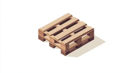 Isometric Wooden Pallet Illustration on a Neutral White Background