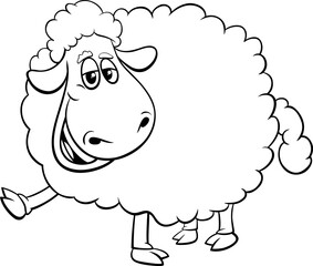funny cartoon sheep farm animal character coloring page