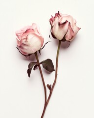 Two Faded Roses on a White Background for Floral Design Concepts