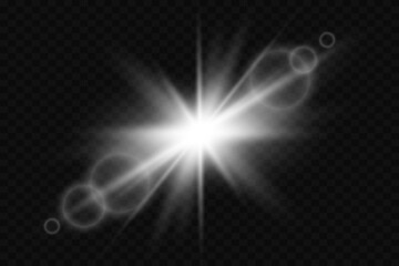 Bright explosion of star rais with glare. Sparkling magical dust particles. EPS 10 vector.